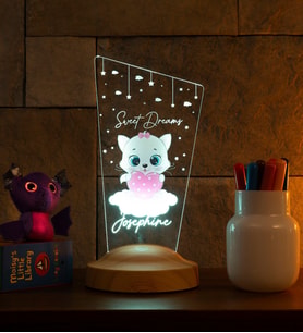 Pembe Kitty Kedicik Bebek Odası Gece Lambası Dekoru, İsimli Çocuklar İçin Şirin Kedili Hediye, Kız Çocuk Odasına Özel Hediye, Tatlı Kedi Tasarımlı Led Lamba