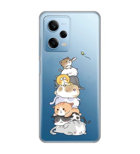 Redmi Note 12 Pro 5G Uyumlu Sevimli Kedicikler Tasarımlı Şeffaf Telefon Kılıfı