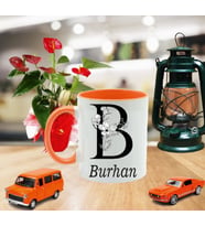 B Baş Harf Ve İsim Yazılı Turuncu Kupa Bardak
