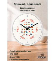 İsme Özel Renkli Küçük Gökkuşakları Çocuk Odası Duvar Saati Orta Boy 30 cm Beyaz Camlı Sessiz