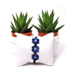 Lapis Lazuli Kalsedon Papatya Motifli Örme Bileklik 6 mm