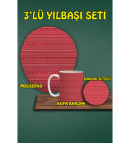 Yılbaşı Temalı 3'lü Bilek Destekli Mousepad Kupa ve Bardak Altlığı Seti