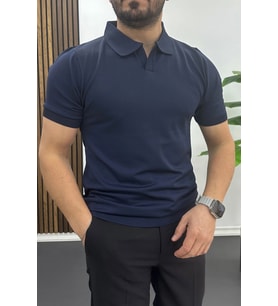 Erkek Açık Yaka Düz Tişört Lacivert Edw461