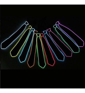 Mor Led Işıklı Kravat Siyah Parti Kravatı Floresan Işık Glow Yılbaşı Düğün Eğlence HJ-ENT01