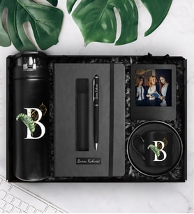 Kişiye Özel Cam Şişe Matara & Kişiye Özel Porselen Fincan & Defter & Deri Kılıflı Touch Pen Kalem & Fotoğraf Çerçevesi