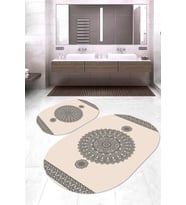 Dijital Baskılı Kaymaz Taban Yıkanabilir Oval 2'li Klozet Takımı Banyo Paspası NOKZ-SD-619 (Krem)