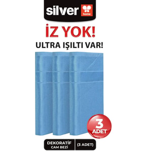 Silver Home 3'lü Mikrofiber Dekoratif Cam Bezi Mavi 40x40 Cm