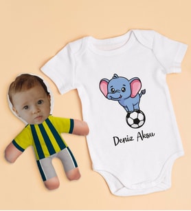 BK Kids Kişiye Özel Fotoğraflı Bebek Yastık ve Bebek Body Zıbın Hediye Seti - Model 2.4