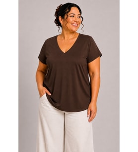 Kadın Büyük Beden Günlük Bluz - Ön Arka V Yaka Kısa Kol Bluz