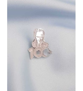 Vog Unisex 100. Yıl  Atatürk V Sonsuzluk Detaylı Yaka İğnesi 925 Ayar Gümüş Rozet 