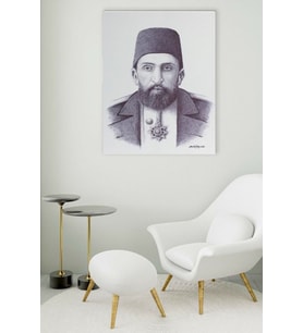 ABDÜLHAMİT HAN ÖZEL KARAKALEM ÇİZİM KANVAS TABLO EV DUVAR SALON OFİS HEDİYELİK DEKARASYON SÜSÜ (Çok Renkli)