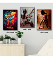 kokteyli kadın resimleri tablosu 3 adet 35cmx50cm kumaş baskılı canvas tablo