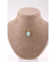 Akuamarin Doğal Taş Gümüş Çerçeveli ve Zincirli Kolye Ucu - 2 x 1,5 cm M354