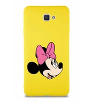 Samsung Galaxy J7 Prime Soft Premier Kapak Minnie Mouse-A Tasarımlı Silikon Kılıf - Sarı (Şeffaf)