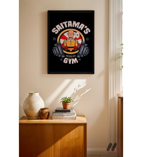 One Punch Man Saitama Gym Poster, Siyah Çerçeveli Duvar Tablosu - Anime Severlere Özel