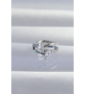 Pirinç Gümüş Renk Zirkon Taşlı Damla Earcuff Küpe - TJ-BKP9334