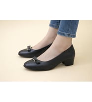 Trendyshose VLX- 6113 Rahat 6 CM  Kalın Topuk Garantılı Kadın Ayakkabı (Siyah)