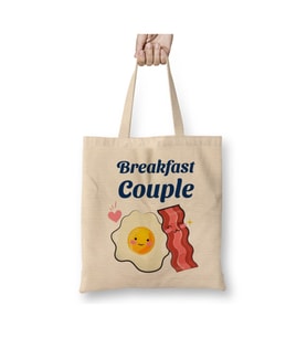 Bacon And Eggs Breakfast Couple Beyaz Bez Çanta Uzun Saplı Alışveriş Çantası Plaj Çantası