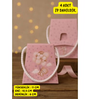 4 Adet Pembe Ayıcıklı Hediye Kutusu - Bebek Hediye Kutusu - Doğum Günü Hediye Kutusu