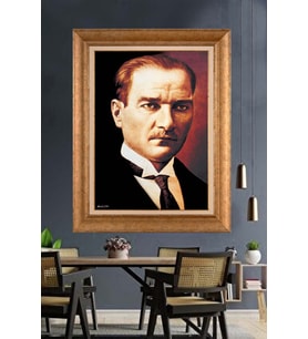 Altın Varaklı Çerçeveli Paspartulu Atatürk Tablo TR1619 (Gold)