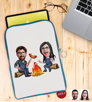 BK Gift Kişiye Özel Sevgililer Karikatürlü Taşınabilir Koruyucu Tablet Kılıfı & Organizer Çanta - Mavi-95