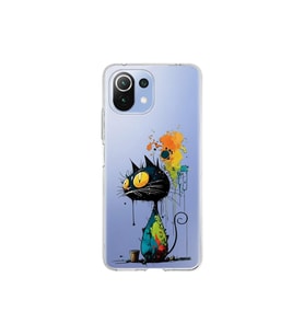 Xiaomi Mi 11 Lite ile Uyumlu Splash Kedi Tasarımlı Şeffaf Silikon Kılıf