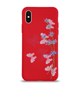 Apple iPhone XS  Lansman Kılıf Lavanta ve Kelebek Tasarımlı Altı Kapalı İçi Kadife Kaplı  Kapak (Şeffaf)