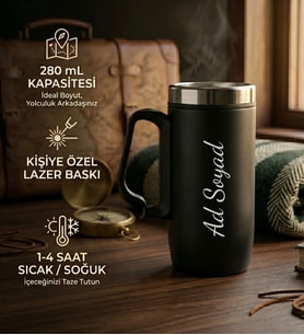 Kişiye Özel Hediyelik Ofis İçi Bardak Termos 280mL. - Ofis Çay Termosu Siyah