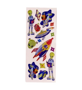 Sticker Kabartmalı Stiker Defter, Planlayıcı Etiket Uzaylı ve roket (cb429) 16x7 cm