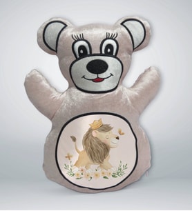 BK Gift Sevimli Aslan Tasarımlı Krem Ayıcık Yastık-1