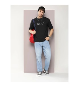 Erkek Baskılı Oversize T-shirt - Siyah