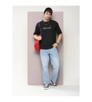 Erkek Baskılı Oversize T-shirt - Siyah