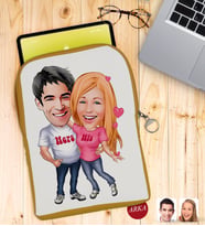 BK Gift Kişiye Özel Sevgililer Karikatürlü Taşınabilir Koruyucu Tablet Kılıfı & Organizer Çanta - Sarı-5