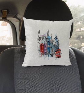 BK Gift Kişiye Özel İsimli London Tasarımlı Kare Araç Koltuk Yastığı-4