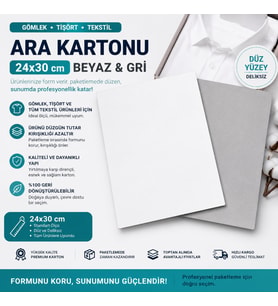Premium Beyaz Gri Gömlek Ara Kartonu 24x30 cm 500'lü Kazak, Tişört ve Tekstil Ürünleri İçin