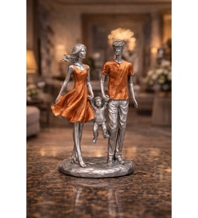 Doremcy Aile Biblo 22x16 cm – Anne Baba Çocuk Polyester Dekoratif Hediyelik Obje (Gümüş)