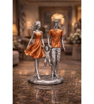 Doremcy Aile Biblo 22x16 cm – Anne Baba Çocuk Polyester Dekoratif Hediyelik Obje (Gümüş)
