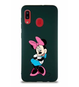 Samsung Galaxy A20 Soft Premier Kapak Minnie Mouse-D Tasarımlı Silikon Kılıf - Yeşil (Şeffaf)