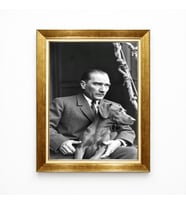 Tablore Nostaljik Siyah Beyaz Atatürk ve Köpeği Foks Tablosu