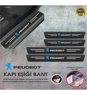 Peugeot  Logolu Karbon Kapı Eşiği Koruyucu Suni Deri 4'lü Set