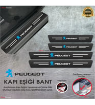 Peugeot  Logolu Karbon Kapı Eşiği Koruyucu Suni Deri 4'lü Set