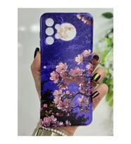Samsung Galaxy A32 Uyumlu Sanatsal Manzaralı Pembe Çiçekler Desenli Şeffaf Telefon Kılıfı