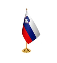 Masa Üstü Slovenya Bayrağı + Pirinç Direk Masa Bayrak Seti