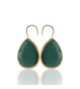 Kadir Jewellery 22 Ayar Altın Kaplama Damla Taşlı Küpe -El İşçiliği Ve Hipoalerjenik Küpe (K.Yeşil)
