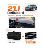 SKODA KODIAQ (2017-2023) Uyumlu Torpido Örtüsü + Deri Bagaj Çantası + Sticker Seti - Siyah