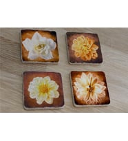 Lotus ve Gül Doğal Taş Bardak Altlığı 4'lü set - Natural Stone Coasters