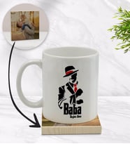 BK Gift Kişiye Özel Baba Godfather Tasarımlı Beyaz Kupa Bardak ve Ahşap Bardak Altlığı Hediye Seti - Model 18
