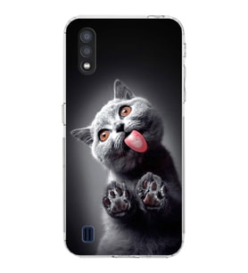 PrintiFy Galaxy A01 ile Uyumlu Kedi 2 Kamera Korumalı Şeffaf Kılıf