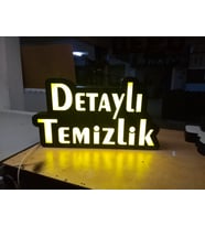 Oto Detaylı Temizlik Yazılı Tabela 3D Led Neon Etkili Işıklı Tabela 30X45 CM Tek Taraflı