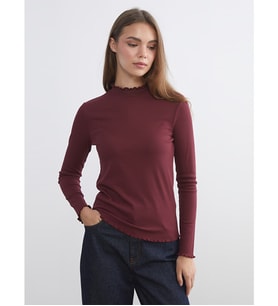 LCW Modest Bordo Fırfırlı Dik Yaka Kadın Body